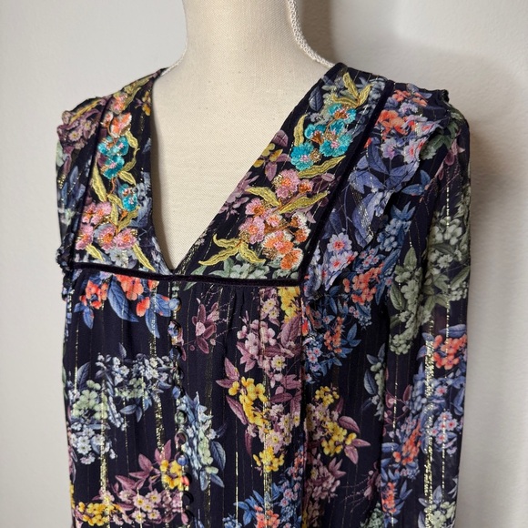Vineet Bahl Anthropologie Vivienne Floral Embroidered Blouse Size M - Picture 2 of 8